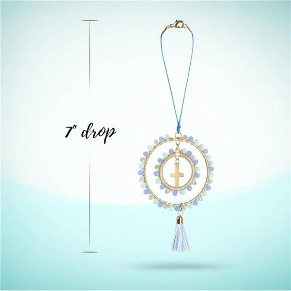 Crystal cross car mirror hanging suncatcher rearview charm keychain bag accessor